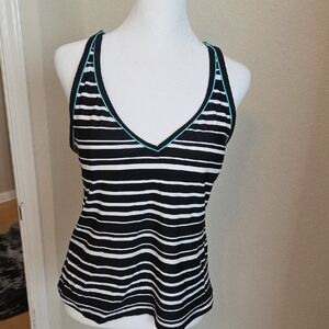 South Point Striped Black and White Women's Tankini Top Size 14